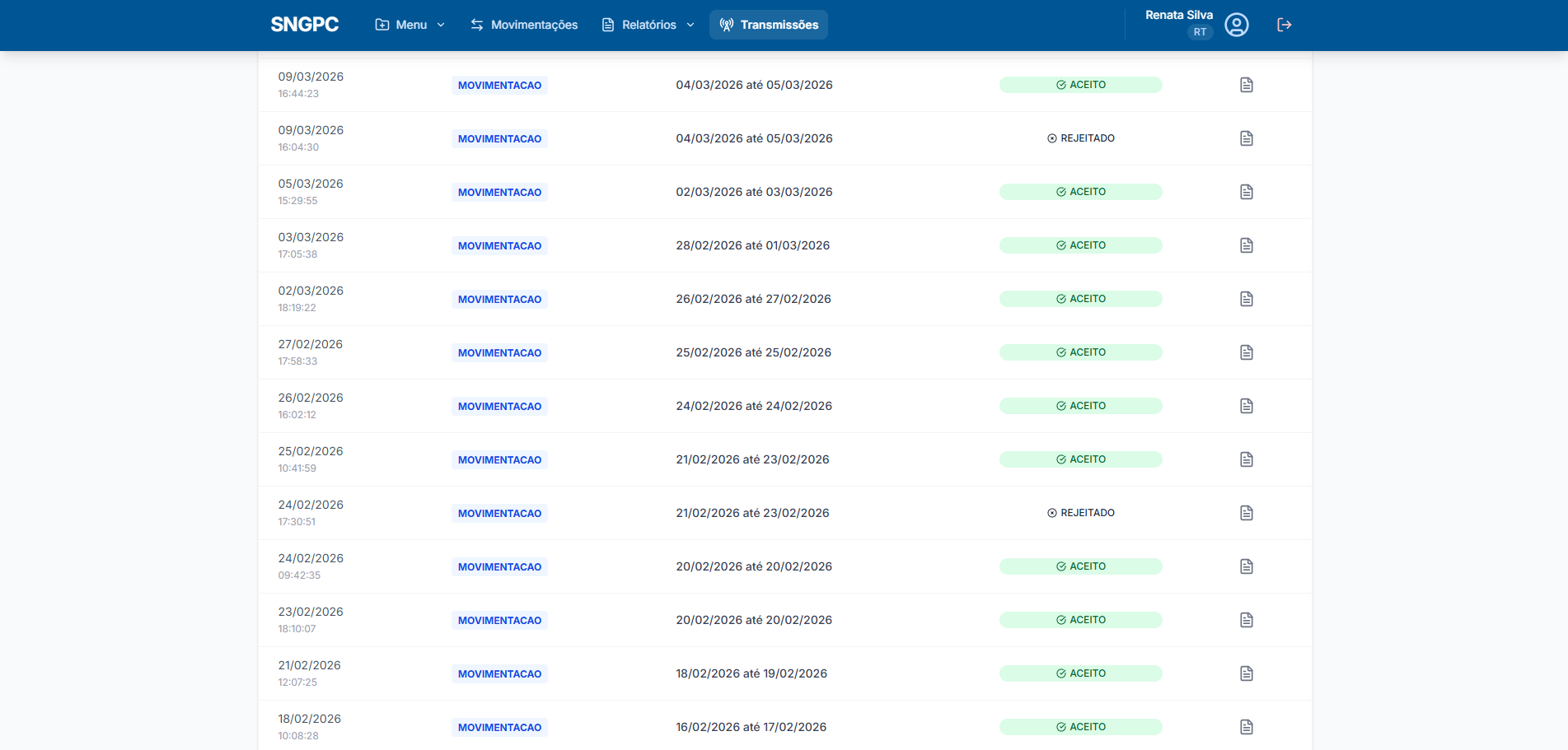 Print da tela de Transmissão XML